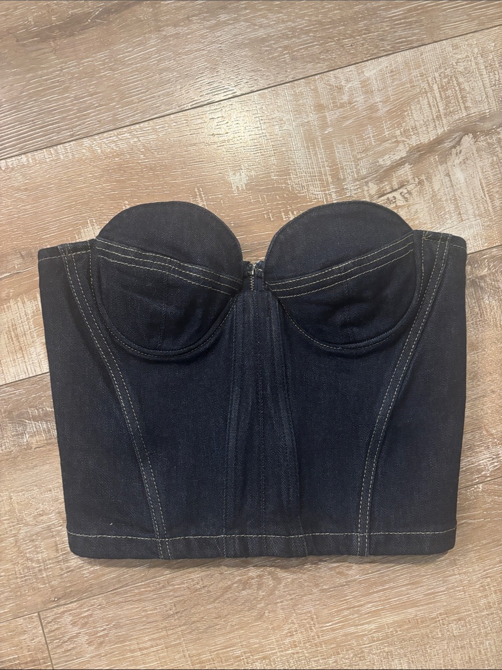 Zara Dark Blue Denim Corset Bustier Top